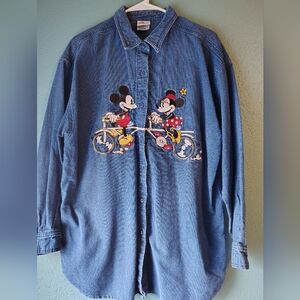 Disney Vintage Denim Shirt with Mickey and Minnie on Bike